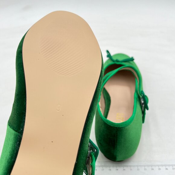 Miss left Green Bowknot Ankle Strap Mary Jane Closed Round Toe Ballet Flats - Picture 6 of 8